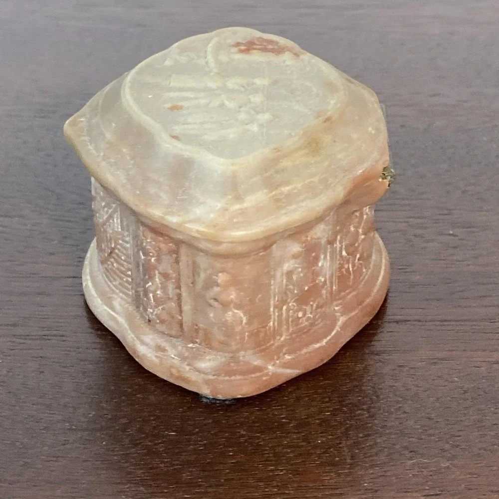 Vintage Genuine Incolay Stone Jewelry Trinket Box Victorian Inspired Scenes USA